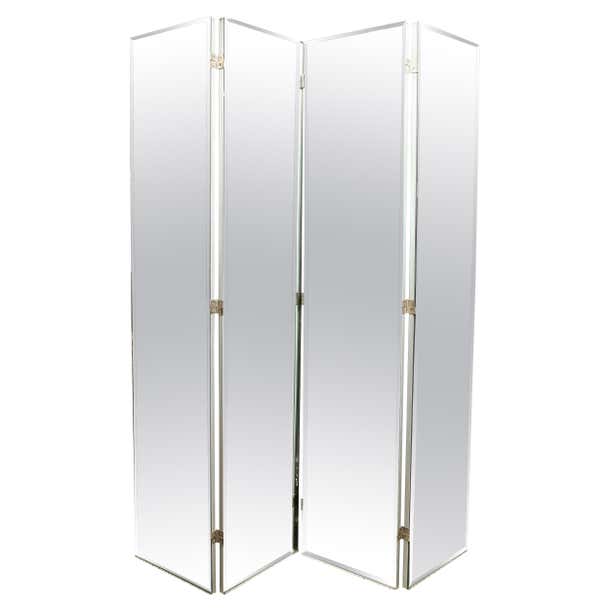 American Mid-Century Modern Monumental Four Panel Beveled Mirrored ...