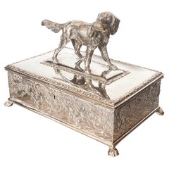 Antique Silver Plate Humidor with Retriever