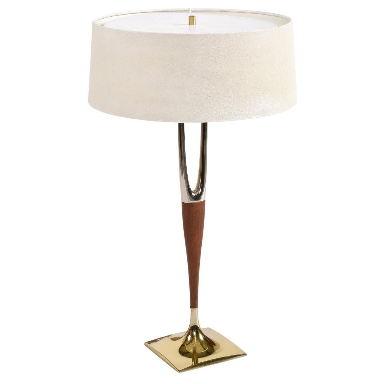Moderne Wishbone-Lampe von Gerald Thurston aus der Mitte des Jahrhunderts mit Original-Schirm im Angebot
