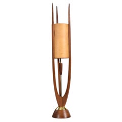 Danish Walnut Modeline Style Sculpture Trident Table Lamp