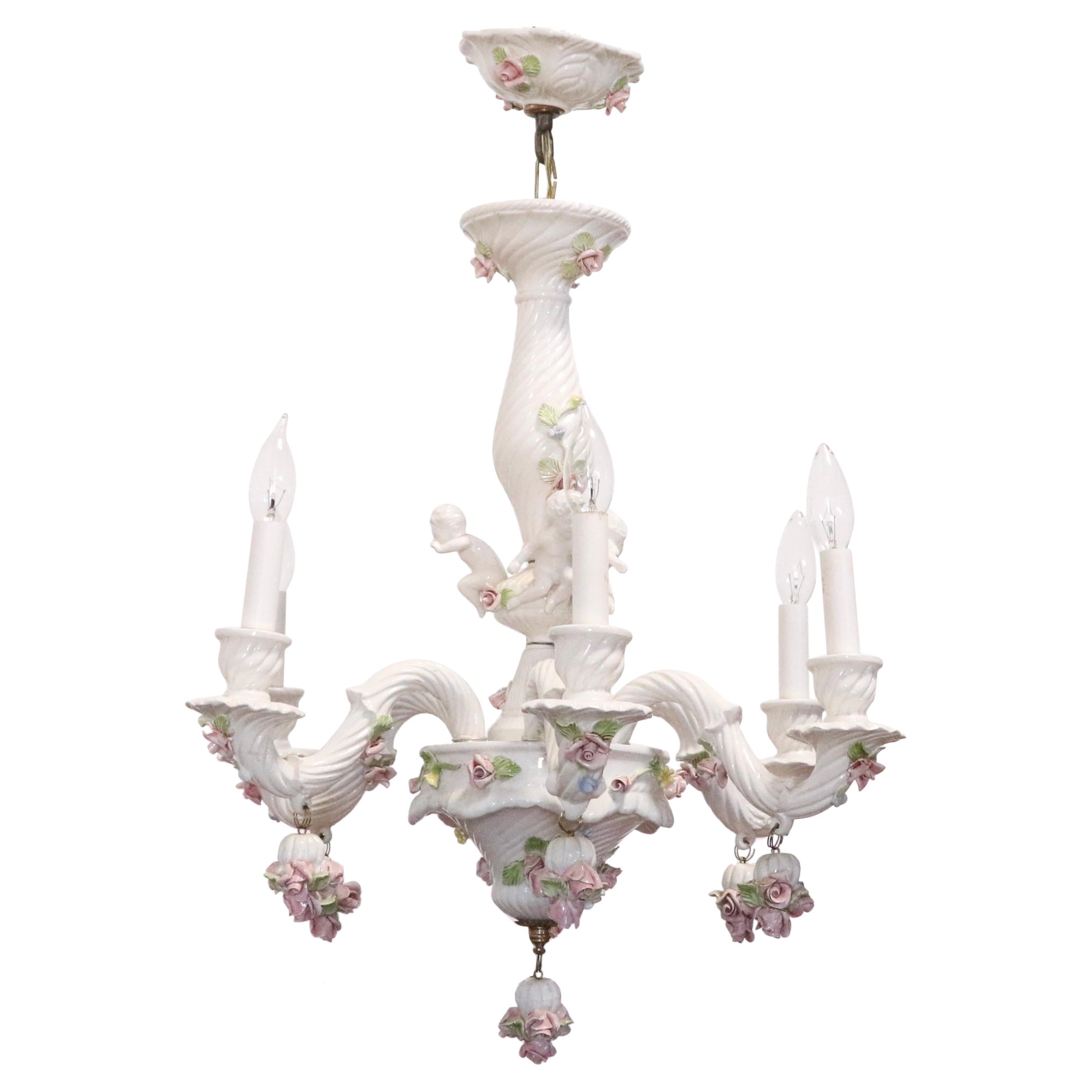 Capodimonte Style Fanciful White Porcelain Chandelier