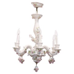 Vintage Capodimonte Style Fanciful White Porcelain Chandelier