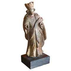 Sculpture religieuse en bois polychrome Santos