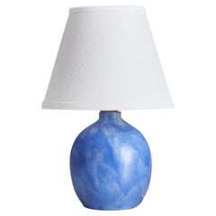 Vintage Martin Flodén, Table Lamp, Blue-Glazed Stoneware, Sweden, 1970s