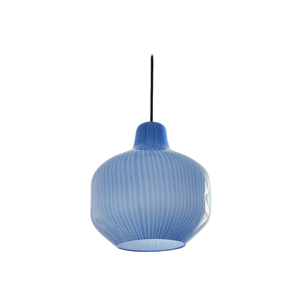 Massimo Vignelli Blue and White Venini Glass Pendant Lamp, Italy, 1950s For Sale