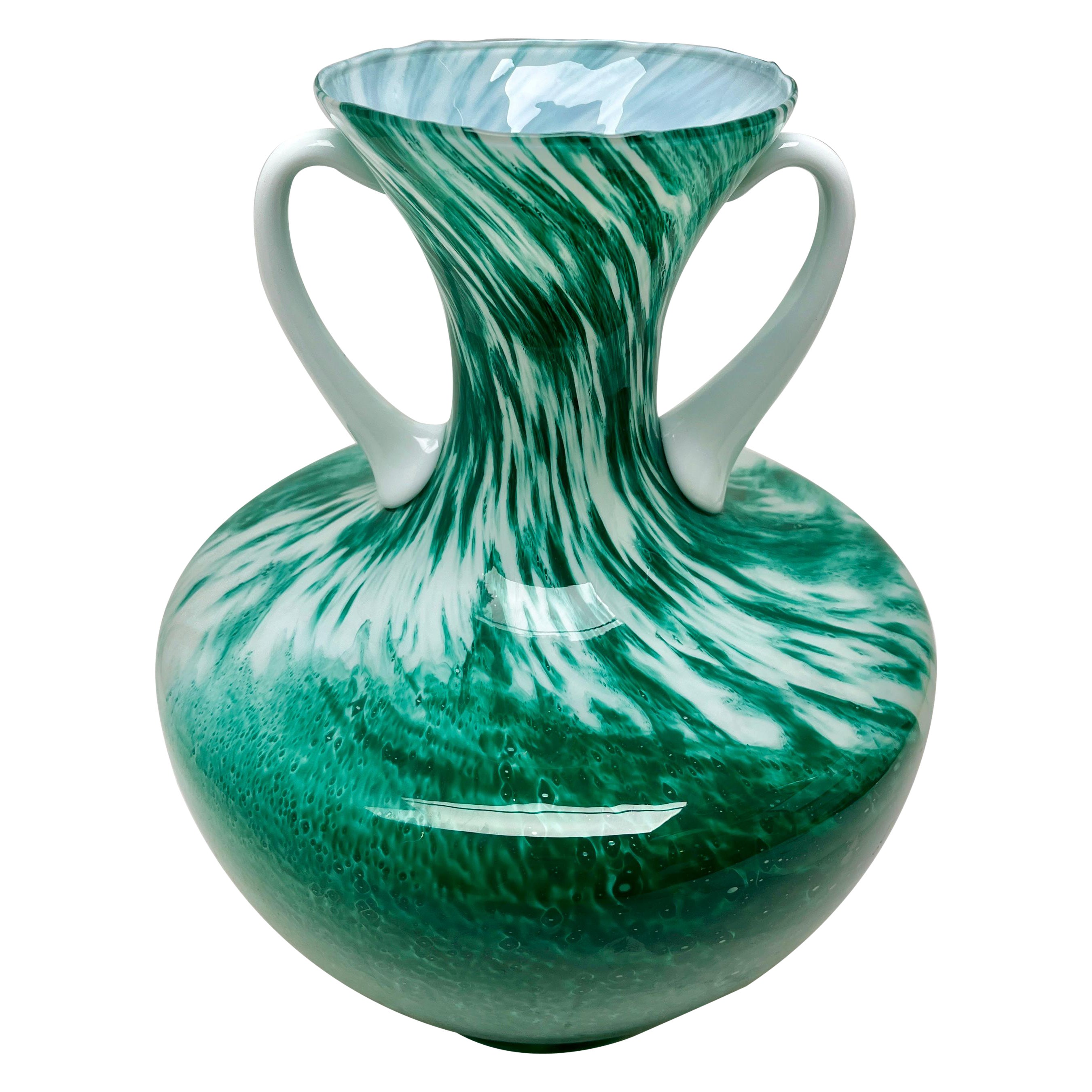 Opalescent Green and White Italian Opaline Pitcher from Florence