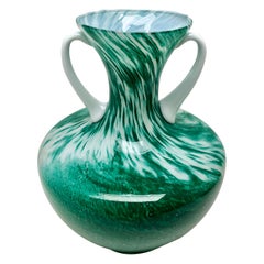 Opalescent Green and White Italian Opaline Pitcher from Florence