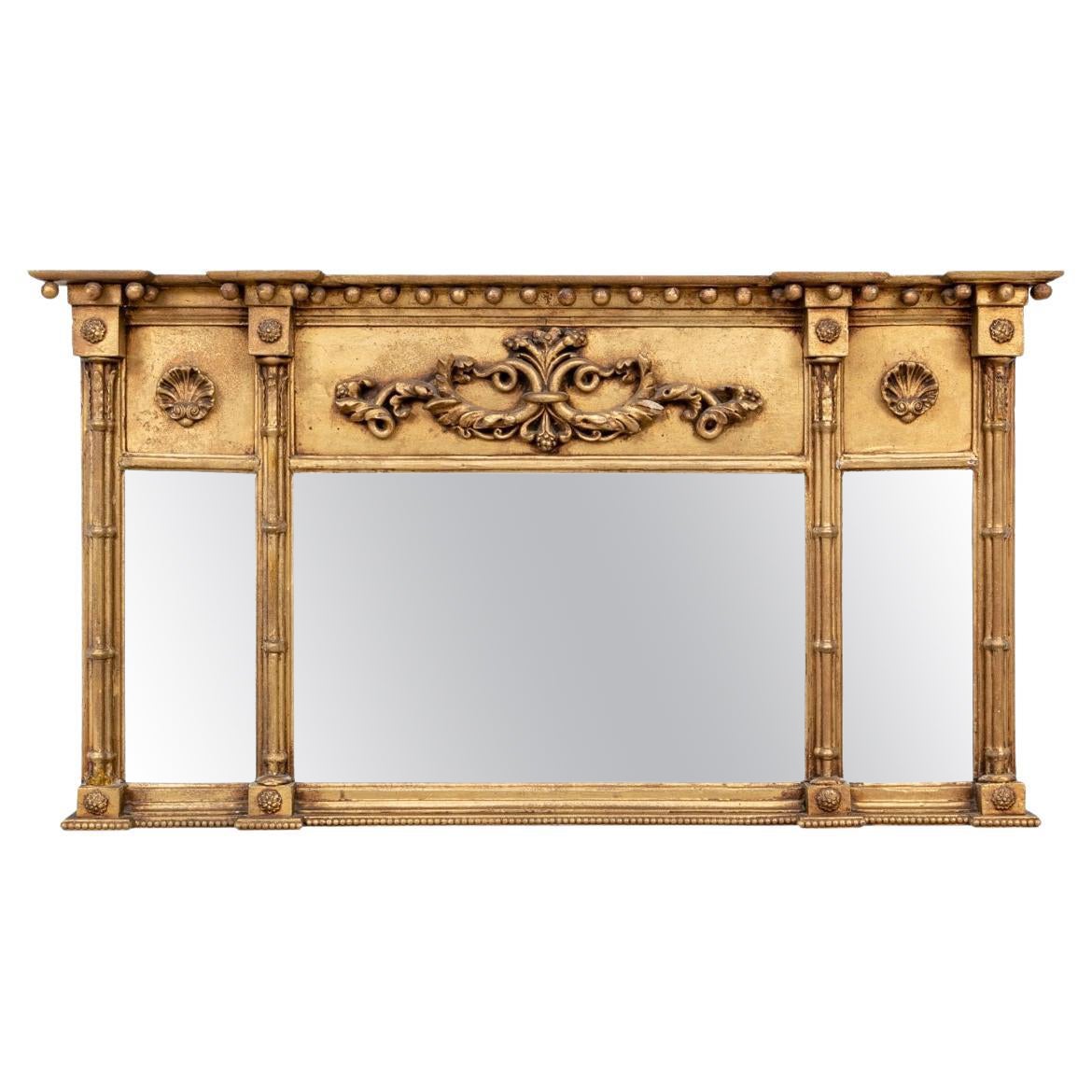 Antique Carved And Gilt Three Part Over-The-Mantel Mirror For Sale