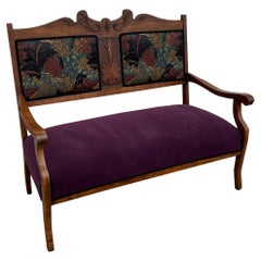 Vintage Art Deco Settee/Bench in Botanical Jacquard and Purple Velvet