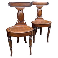 Antique Magnificent Pair of English Regency Hall Chairs
