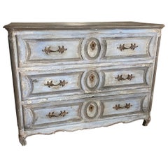 18ème siècle  Commode française peinte en bleu de style Louis XV