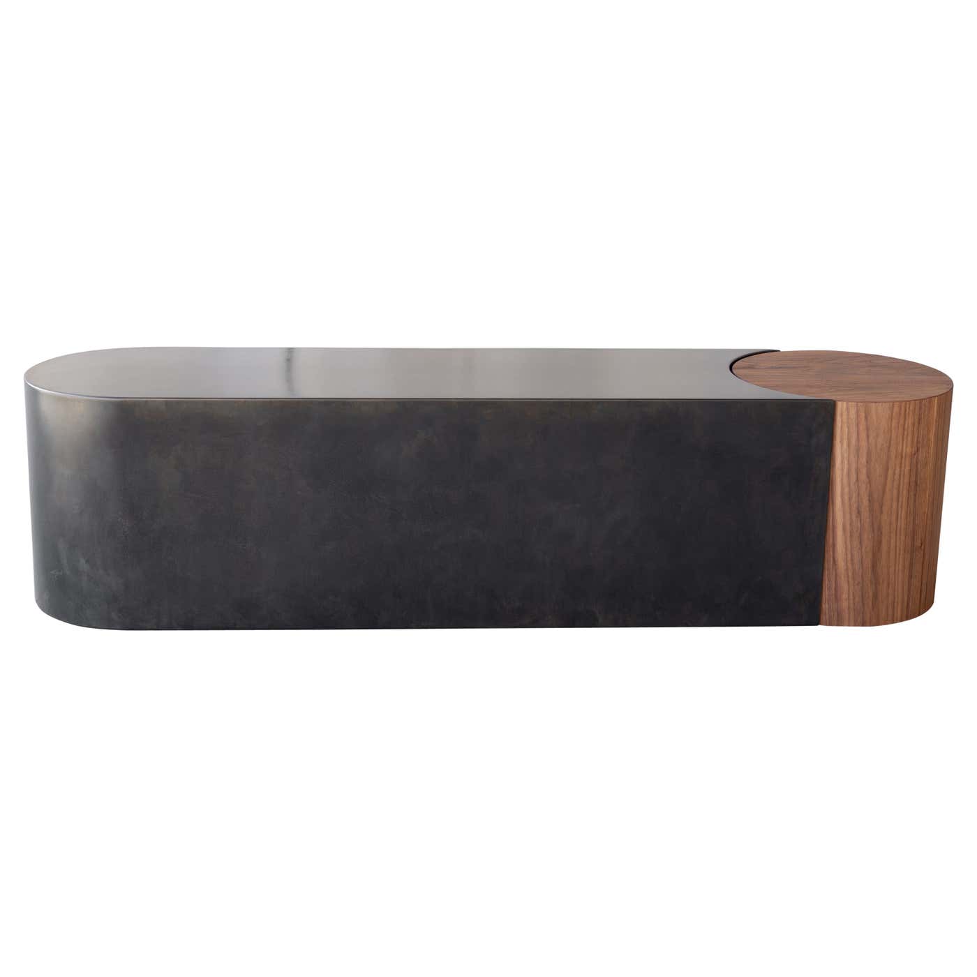 Capsule Accent Steel Bench with Walnut Side Table For Sale at 1stDibs ...