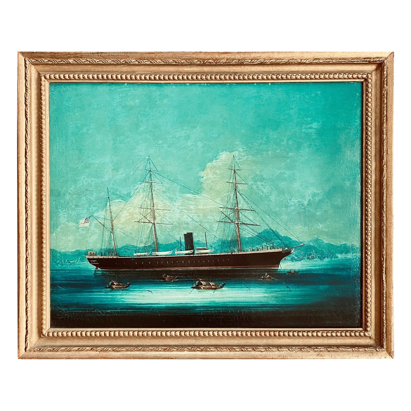 19th Century China Trade Seascape with a Tea Clipper in Hong Kong Harbor