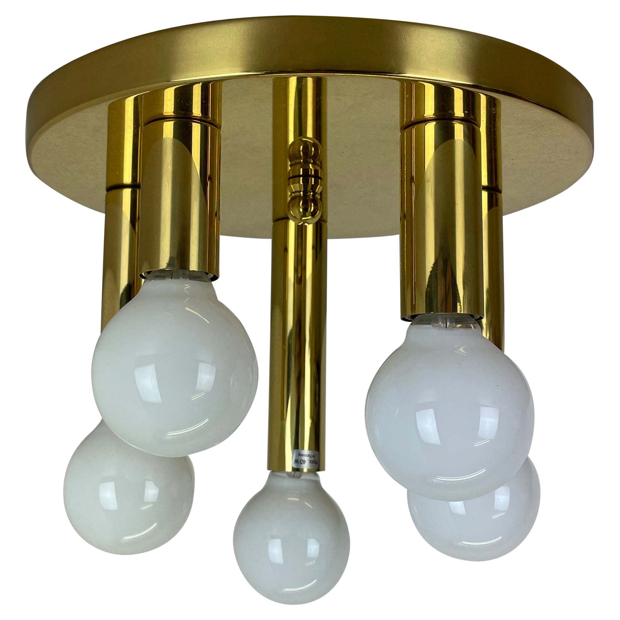 Round Brass Sciolari Style Wall Ceiling Light Sölken Leuchten, Germany, 1980