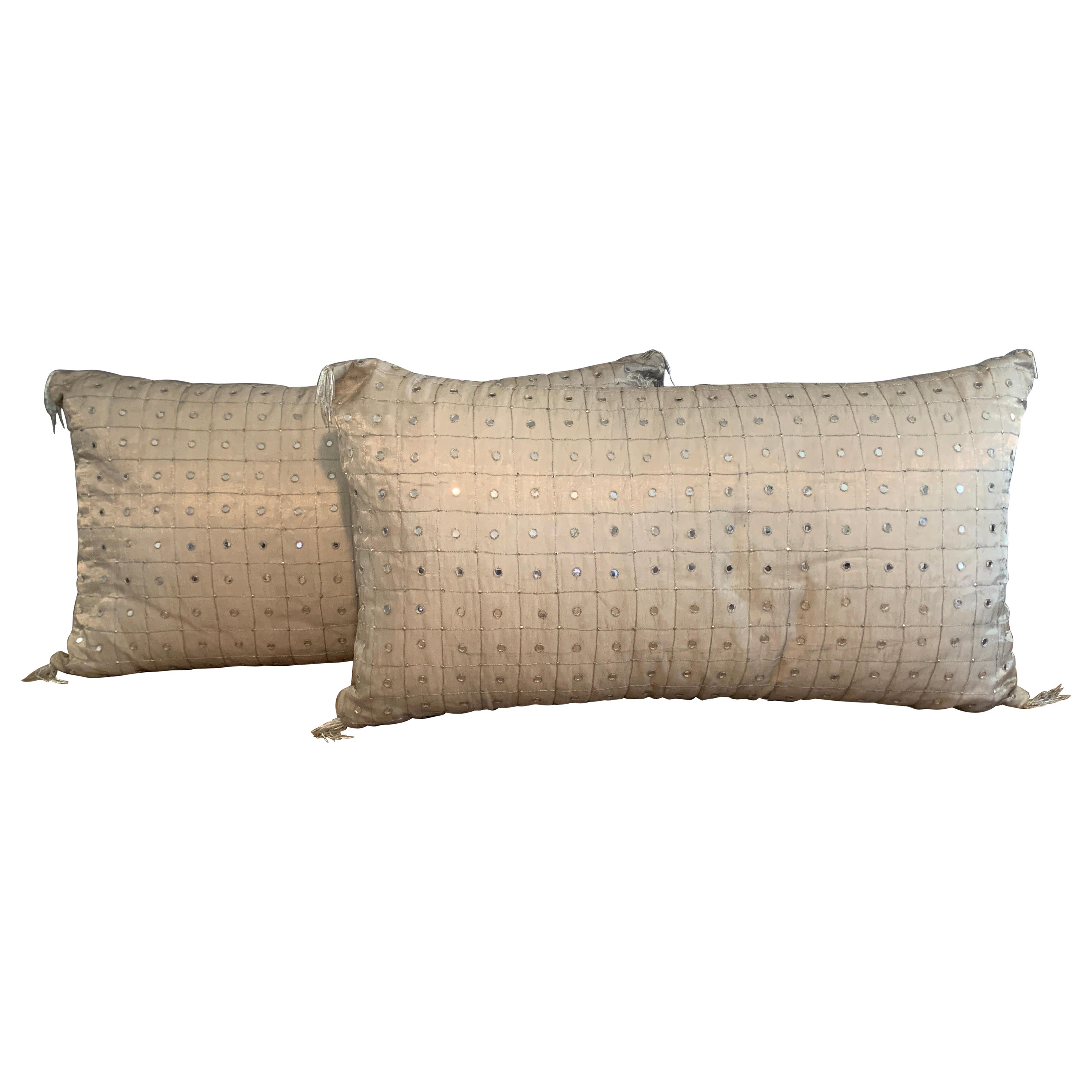 Pair of King Silver Beaded & Embroidered King Size Pillows from Luxe Bedding Set For Sale