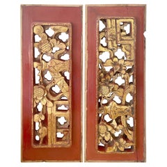 Possibly Vintage Wood Panels with Intricate Hand Carving Pair