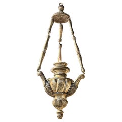 19th Century Italian Carved and Silver Giltwood Pendant Lantern