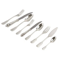 Puiforcat, Cutlery Flatware Set Noailles Sterling Silver, 116 Pieces