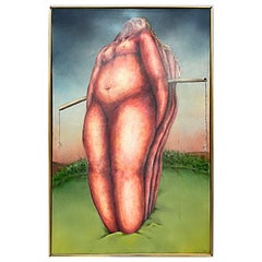 Large Vintage Fuller C. Pickett Surrealist Nude Oil Painting on Canvas
