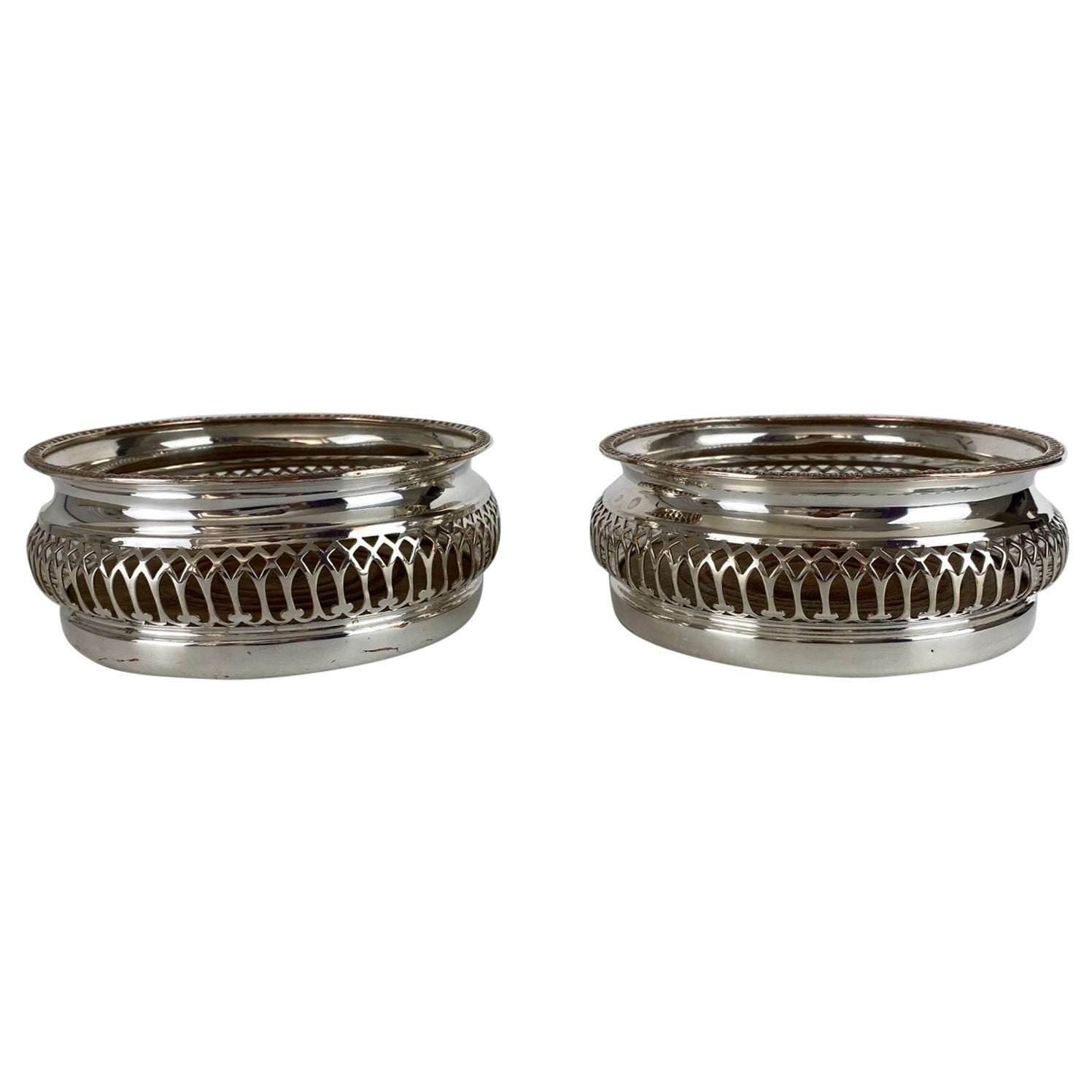 19th Century English Silver Plate Vine Coaster Set of 2 For Sale