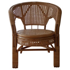 Used 1970s Italian Seating, Handmade Rattan Safari Armchair