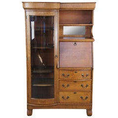 Used Victorian Quartersawn Oak Side by Side Secretary Desk Bookcase Cabinet