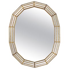 Vintage Venetian Modern Oval Mirror with Brass Details
