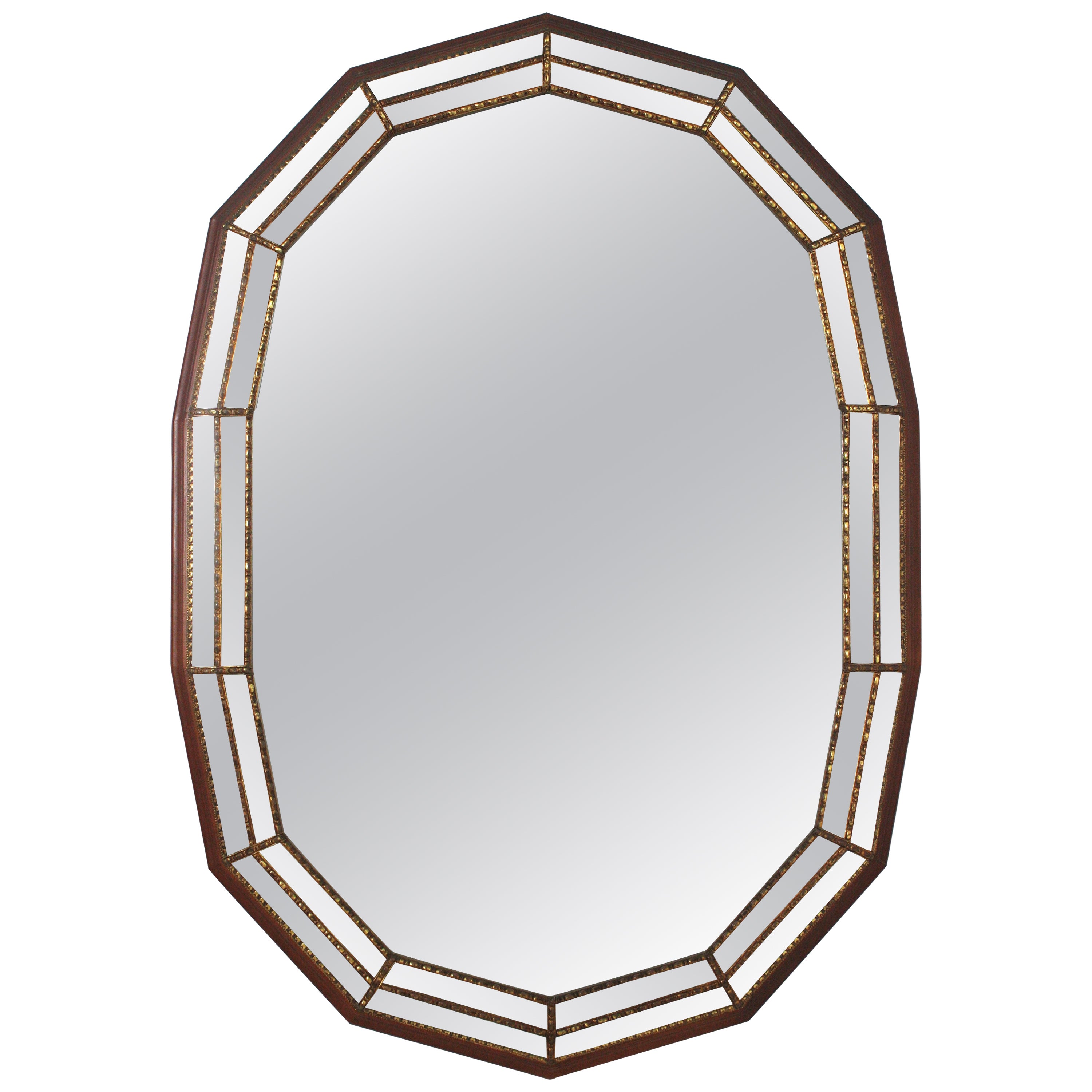 Venetian Modern Oval Mirror with Brass Details For Sale