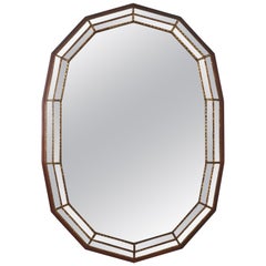 Vintage Venetian Modern Oval Mirror with Brass Details