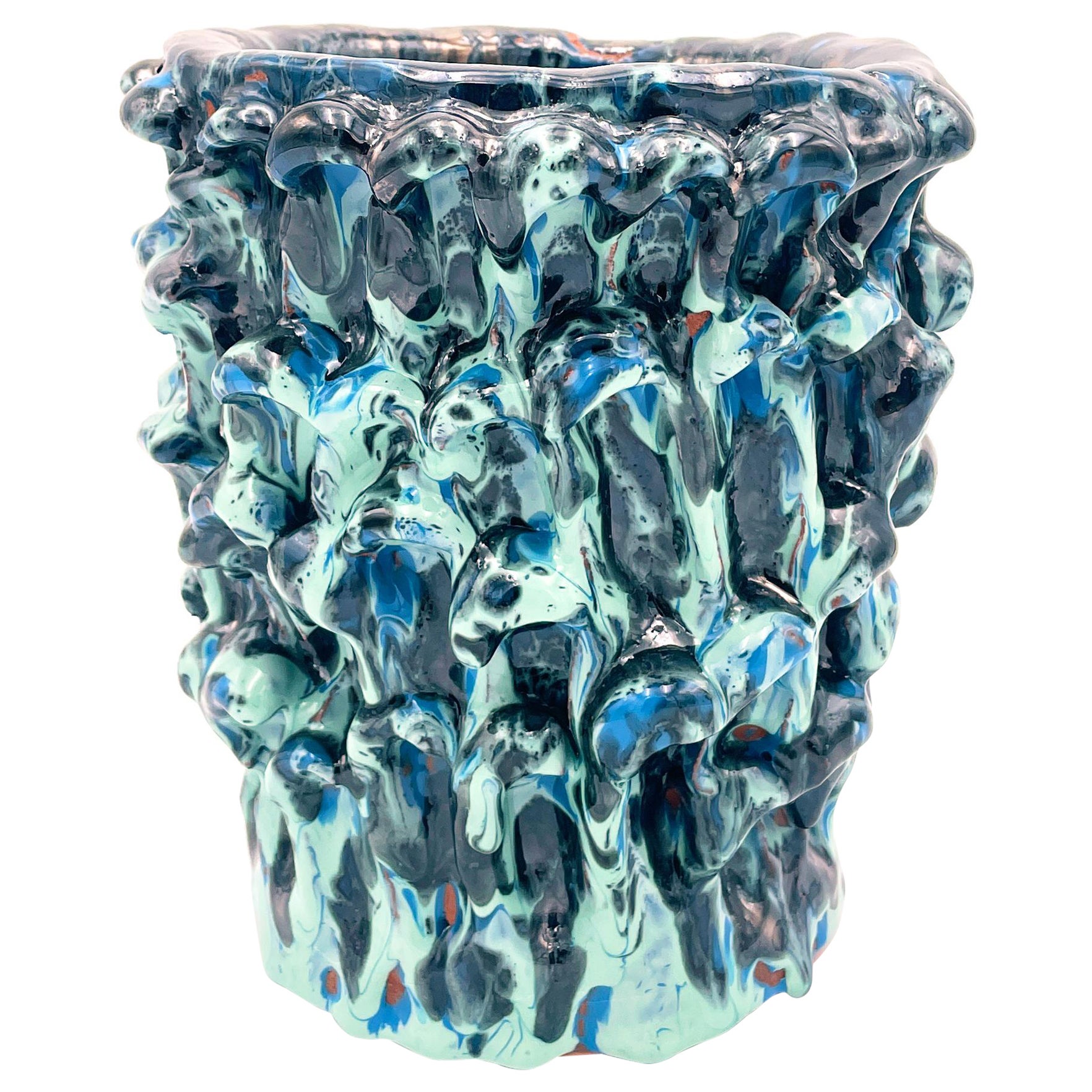 Onda Vase, Metallic Tiffany and Turquoise 01 For Sale