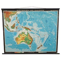 Vintage Mural Map Rollable Wall Chart Poster Australia New Zealand Indonesia