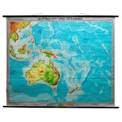 Australia and Oceania Retro Art Map Poster Rollable Wall Chart Mural 