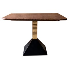 Mid-Century Modern Red Granite Brass Side Table, Italy, 1970s