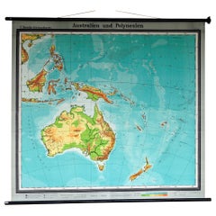 Map Mural Rollable Poster Vintage Wall Chart Australia New Zealand Polynesia