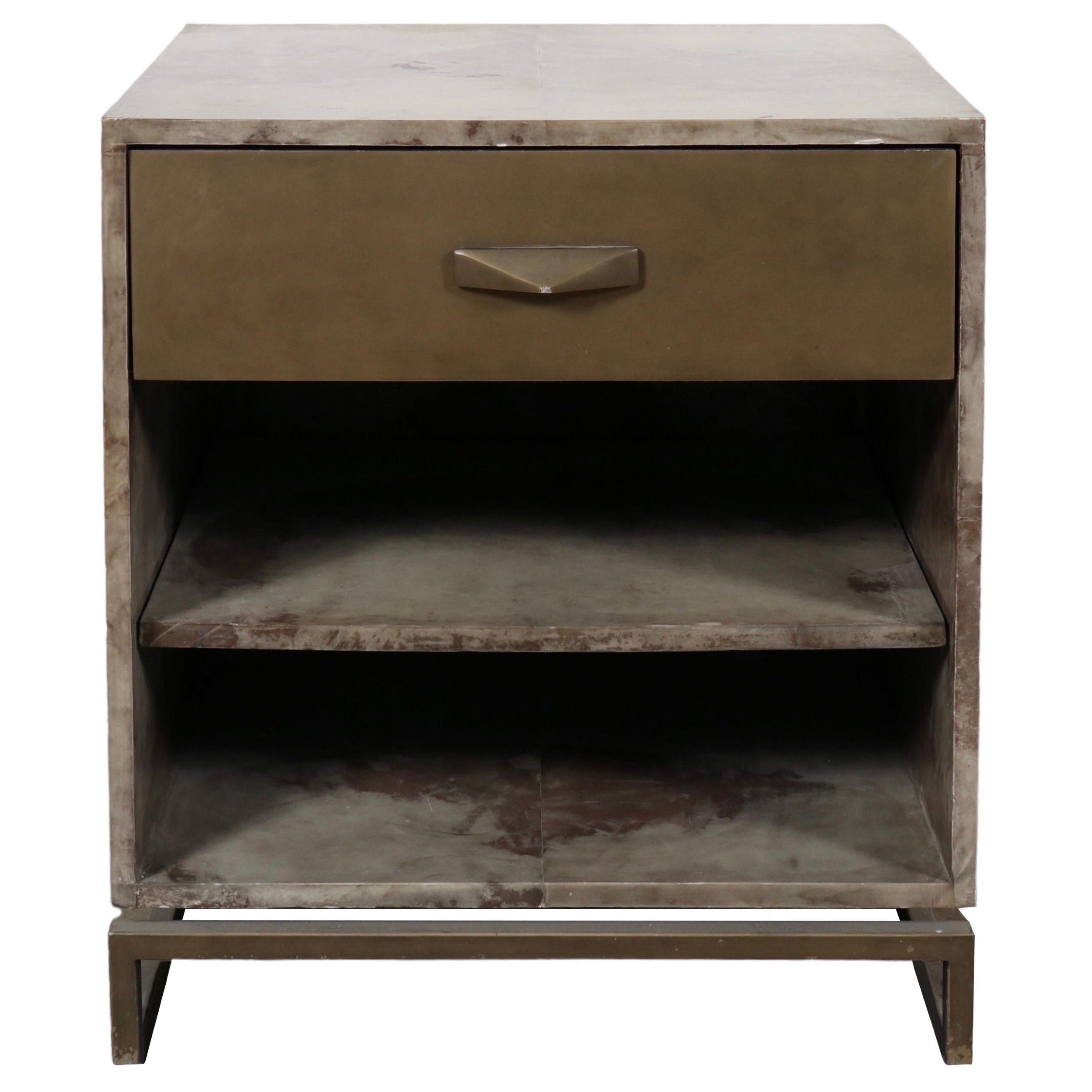 Interlude Nightstand in Parchment & Antiqued Brass For Sale