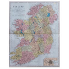 Large Original Antique Map of Ireland by Johnston, Dated 1906