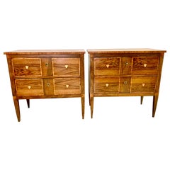 Pair of French 19th Century Louis XVI Style Walnut and Marquetry Commodes