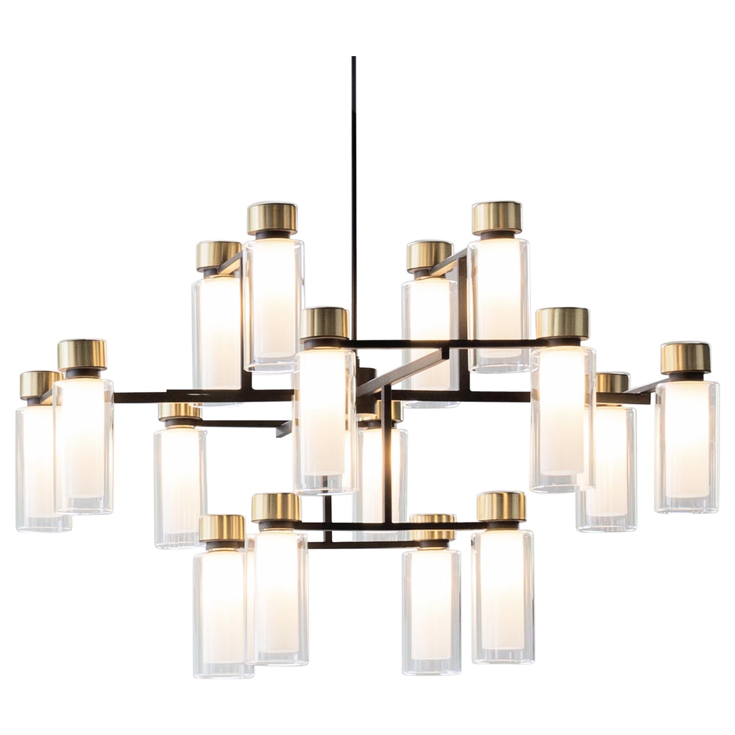 Contemporary Chandelier 'Osman 560.16' by Tooy, Brushed Brass & Clear Glass For Sale