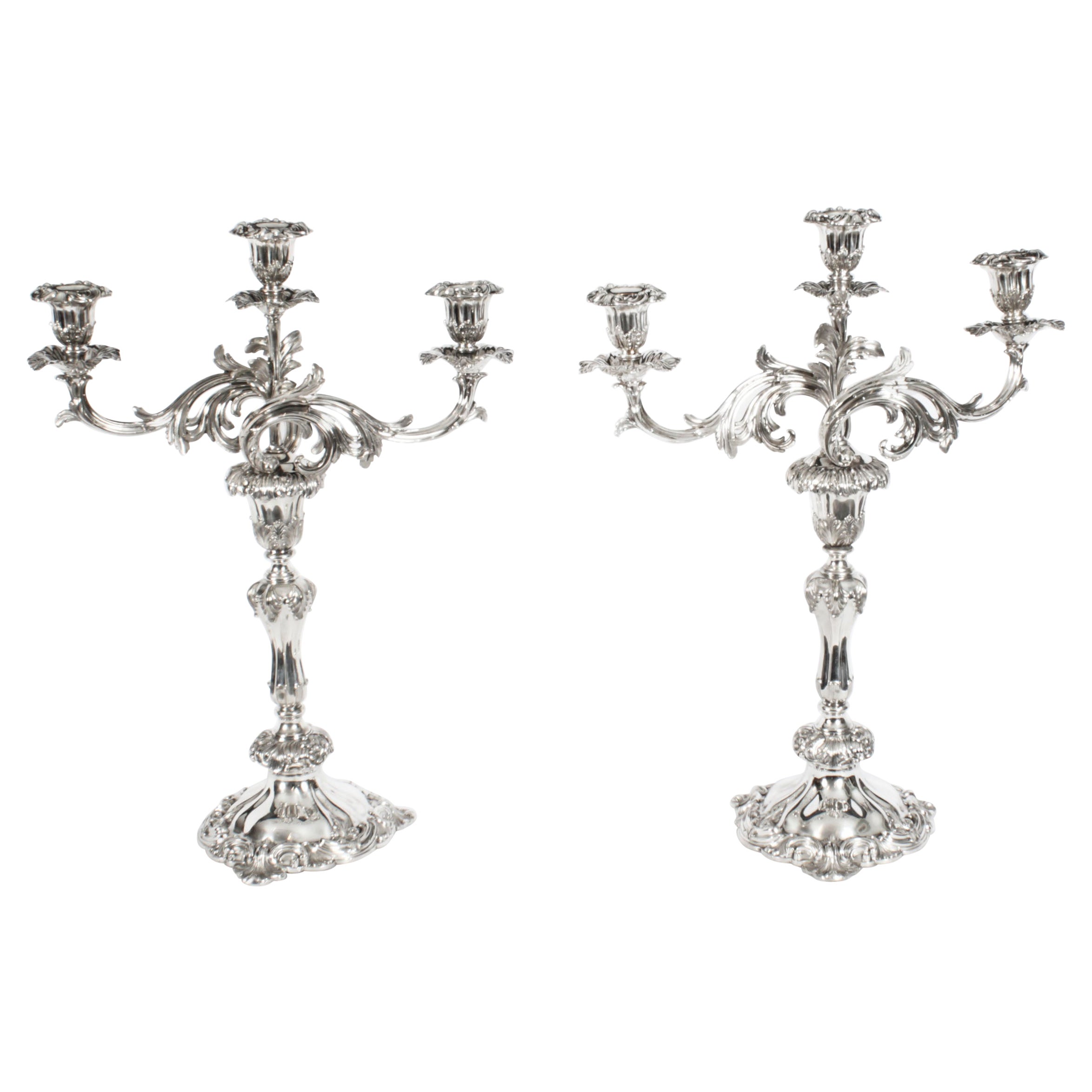 Antique Pair Regency Three Light Candelabra Creswick & Co, 19th Century