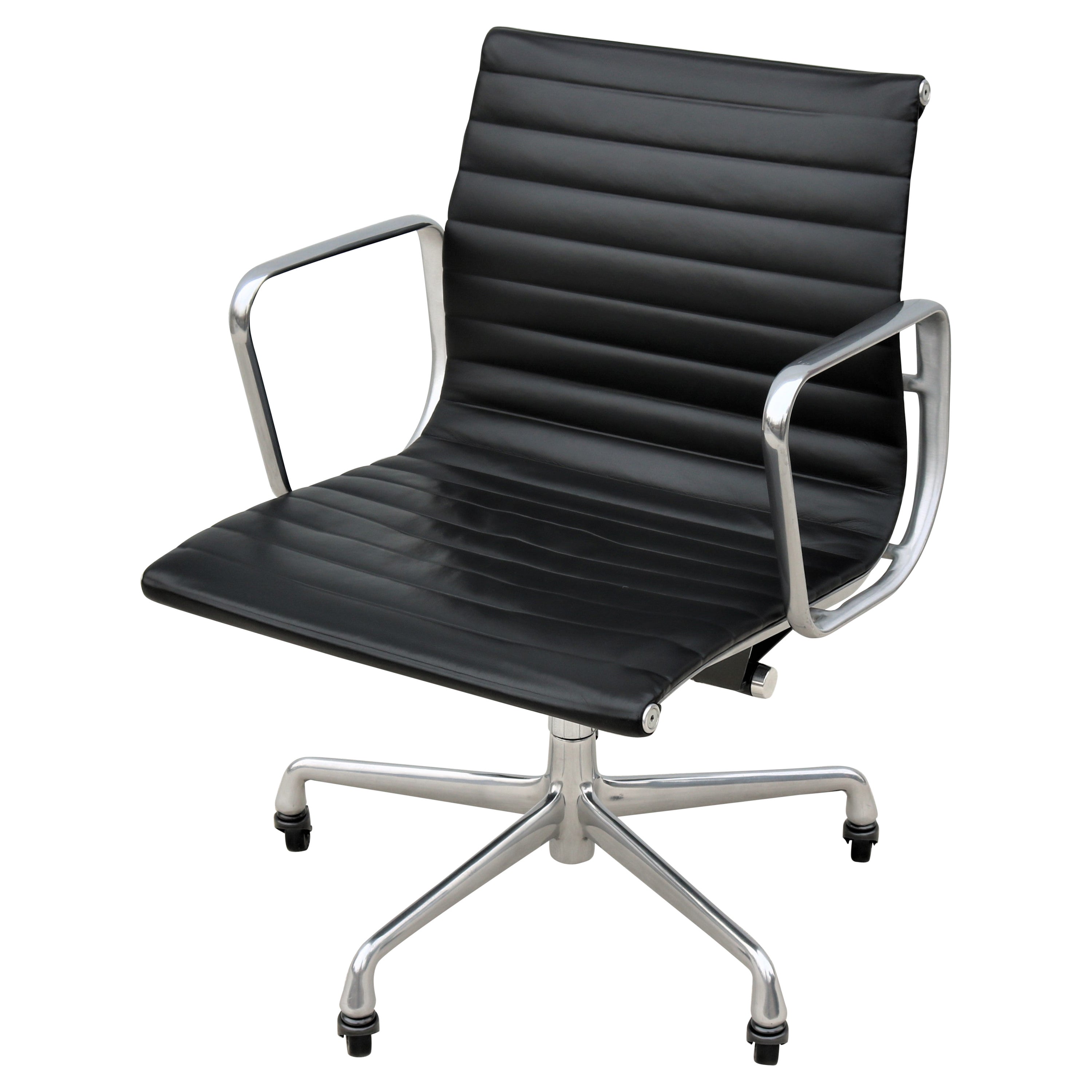 Midcentury Herman Miller Eames Aluminum Group Black Leather Management Chair