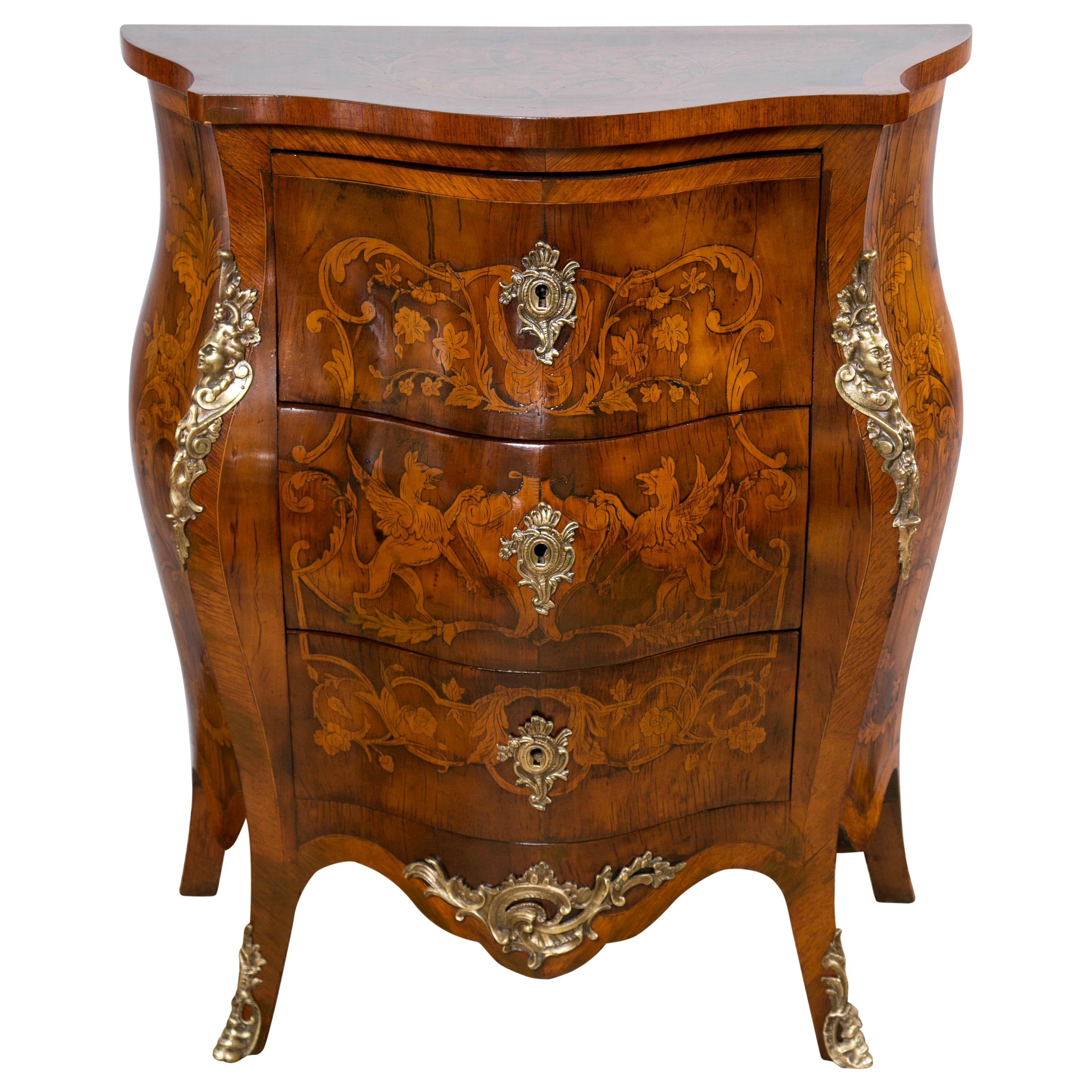 Small Three-Drawer Bronze-Mounted Marquetry Commode