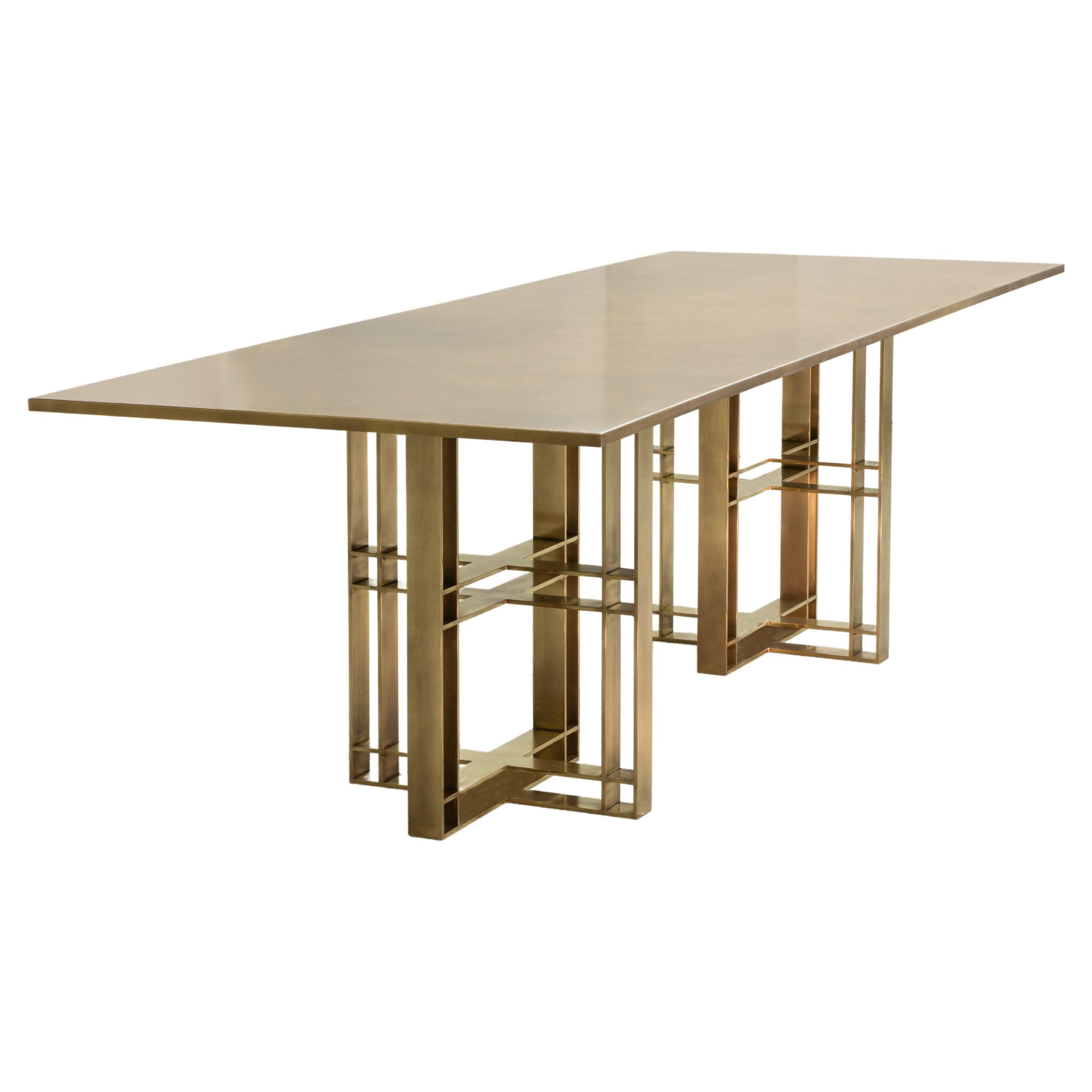 Athwart Dining Table, All Patinated Brass , Xl, Made in Britain en vente