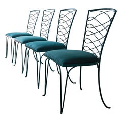 Set of Four Teal Chaise De Jardin by René Prou 'Attributed', France, circa 1940s