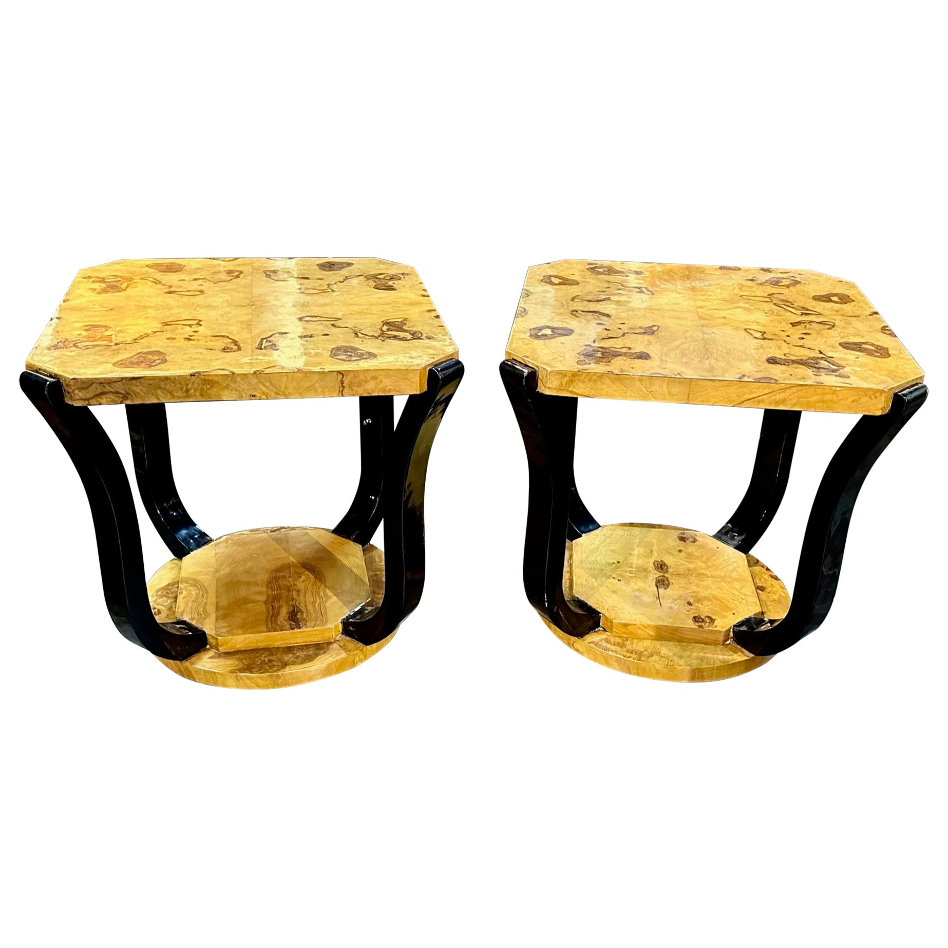 Pair of Italian Art Deco Burl Wood Side Tables