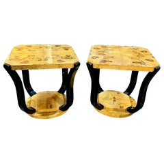 Vintage Pair of Italian Art Deco Burl Wood Side Tables