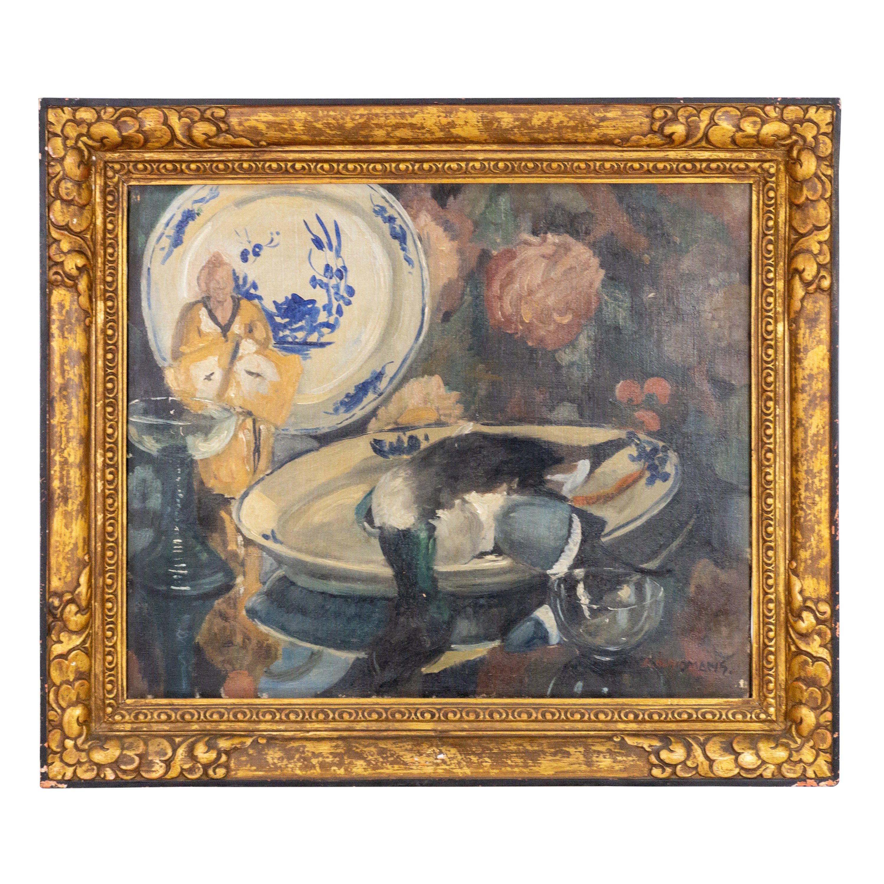 Peinture belge des années 1920 à l'huile sur toile - Mallard
