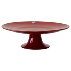 Rare Signed Cenedese Retro Murano Glass Dark Red Colored Glass Cake Stand