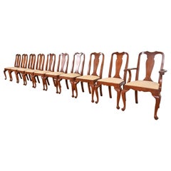 Henkel Harris Queen Anne Solid Cherry Wood Dining Chairs, Set of Ten