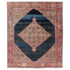 Antique Persian Sultanabad Rug With Medallion On A Navy Blue Field 