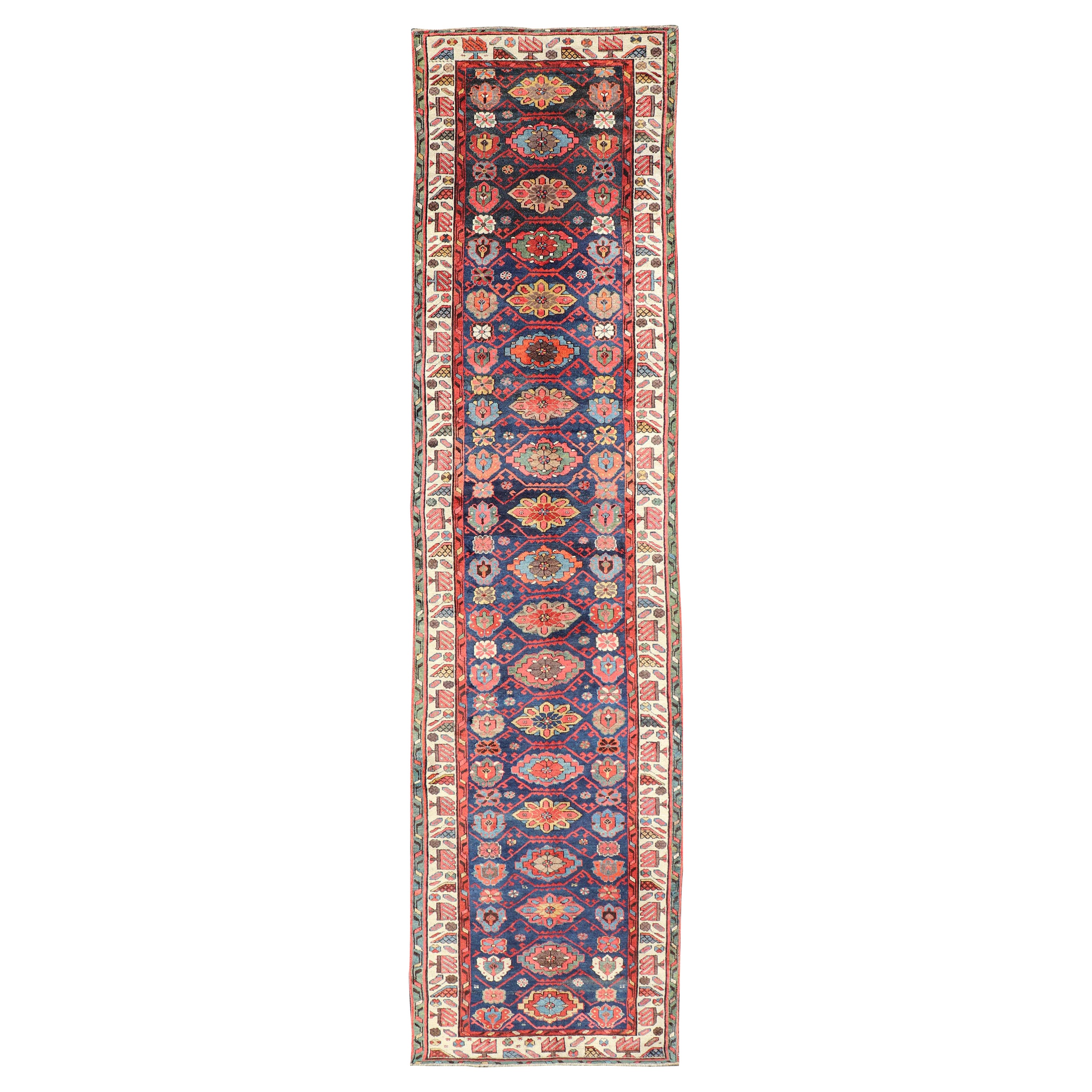 Colorful Antique N.W. Persian Runner with Sub-Geometric All-Over Floral Motifs  For Sale